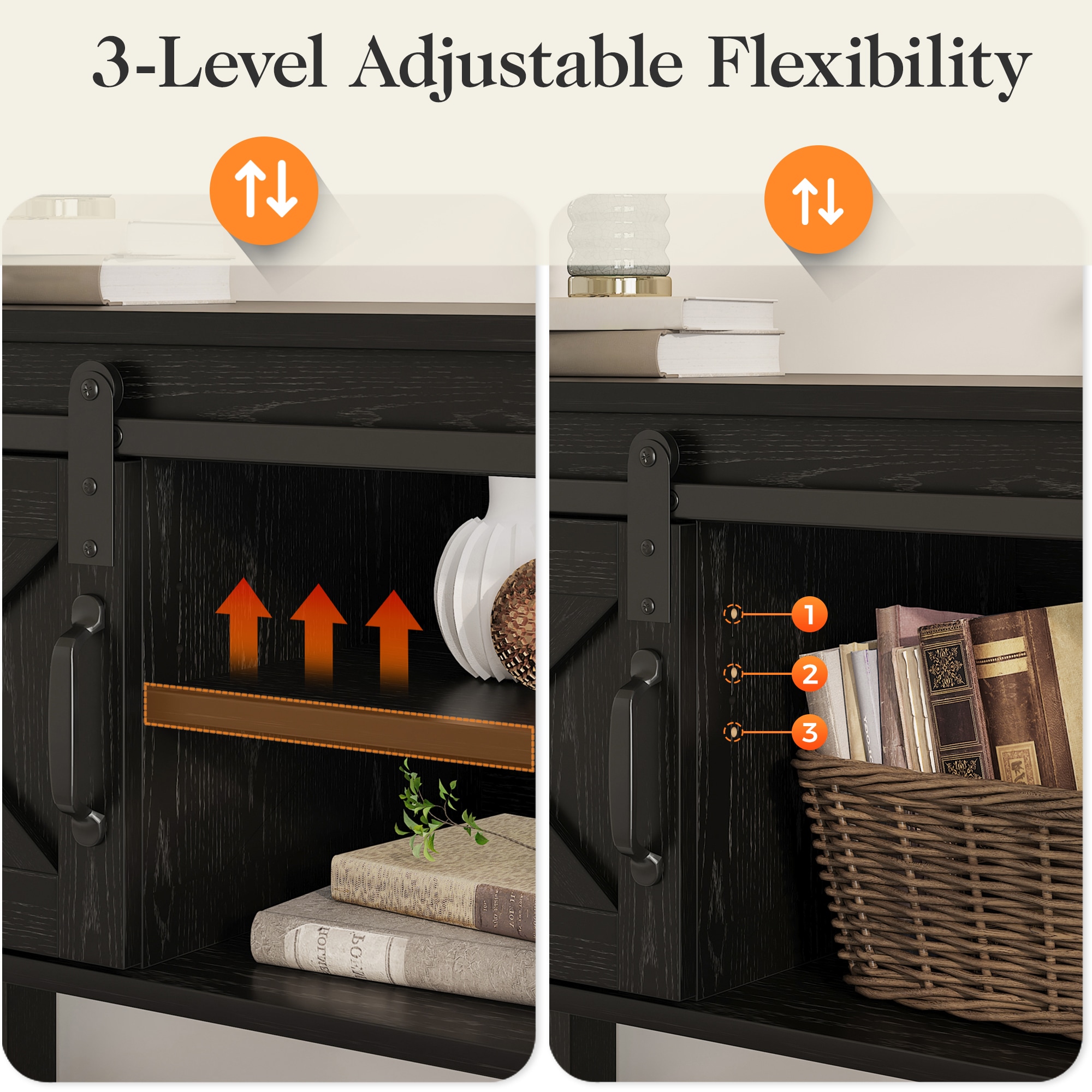 Rustic Farmhouse Console Table With Drawers And Barn Door Black_voghion.com